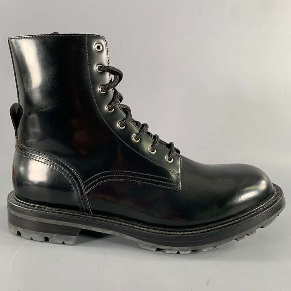 ALEXANDER MCQUEEN Black Leather Combat Lace-Up Boots - Picture 2 of 9